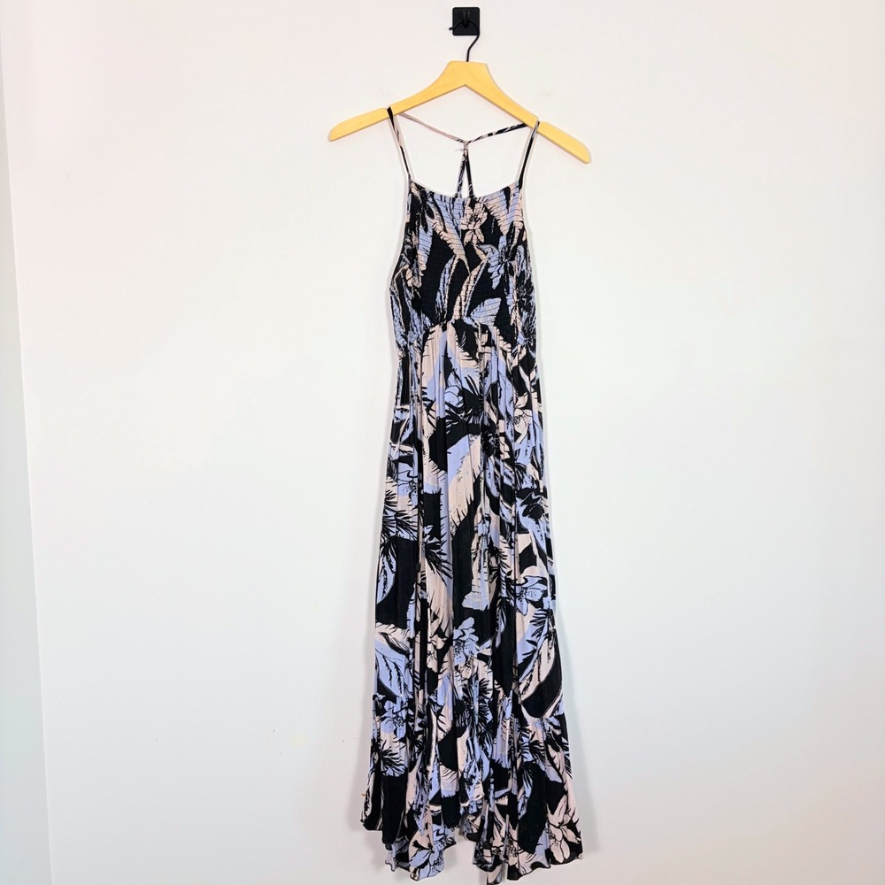 Intimately Free‎ People Heat Wave Smocked Maxi Dress Black Blue Floral Medium - Picture 2 of 8